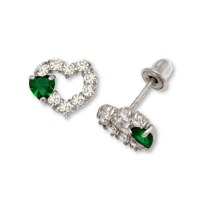 14K Yellow & White Gold Heart Shape Screw Back Earrings for Women