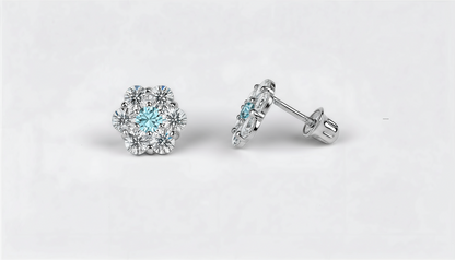 14K White Gold Beautiful Flower CZ Stud Earrings for Women