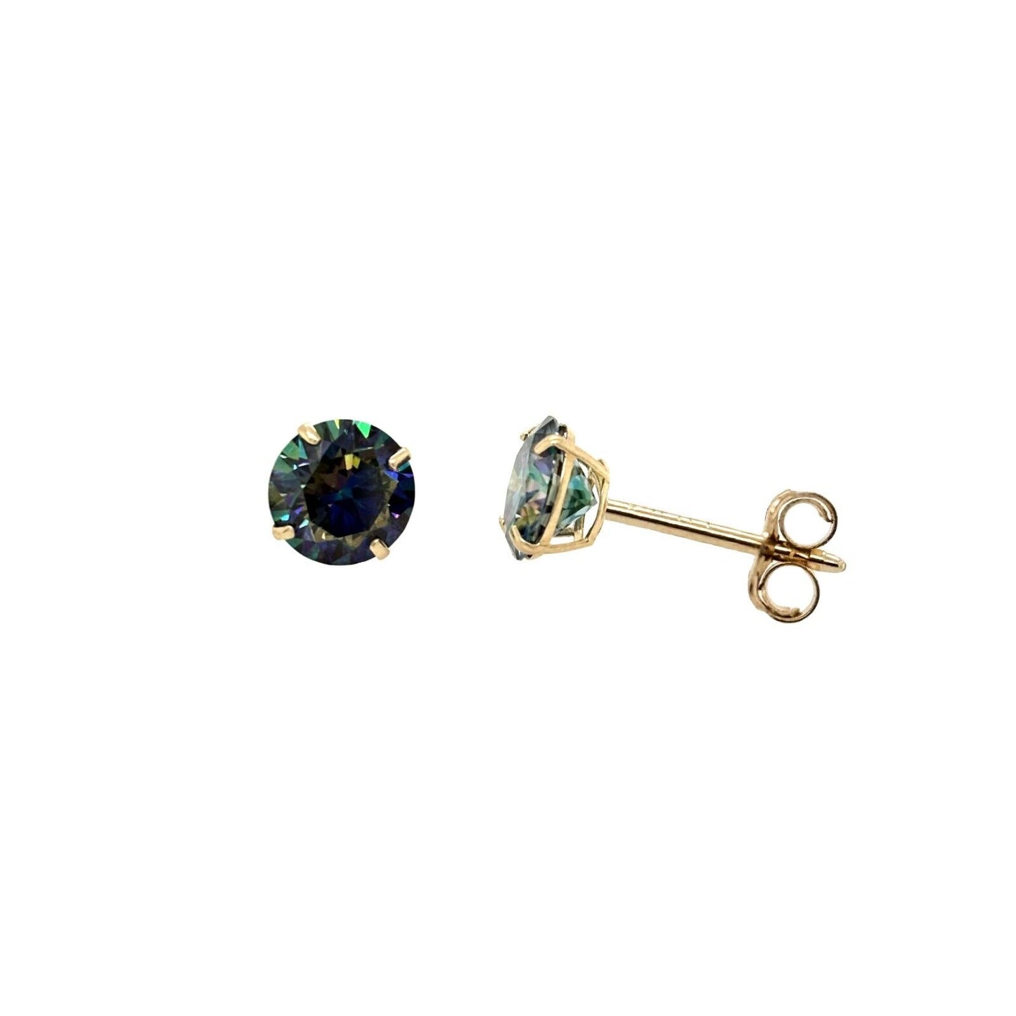 14K Gold GRA Certified D-VVS1 Rainbow Blue Moissanite Push Back Studs Earrings