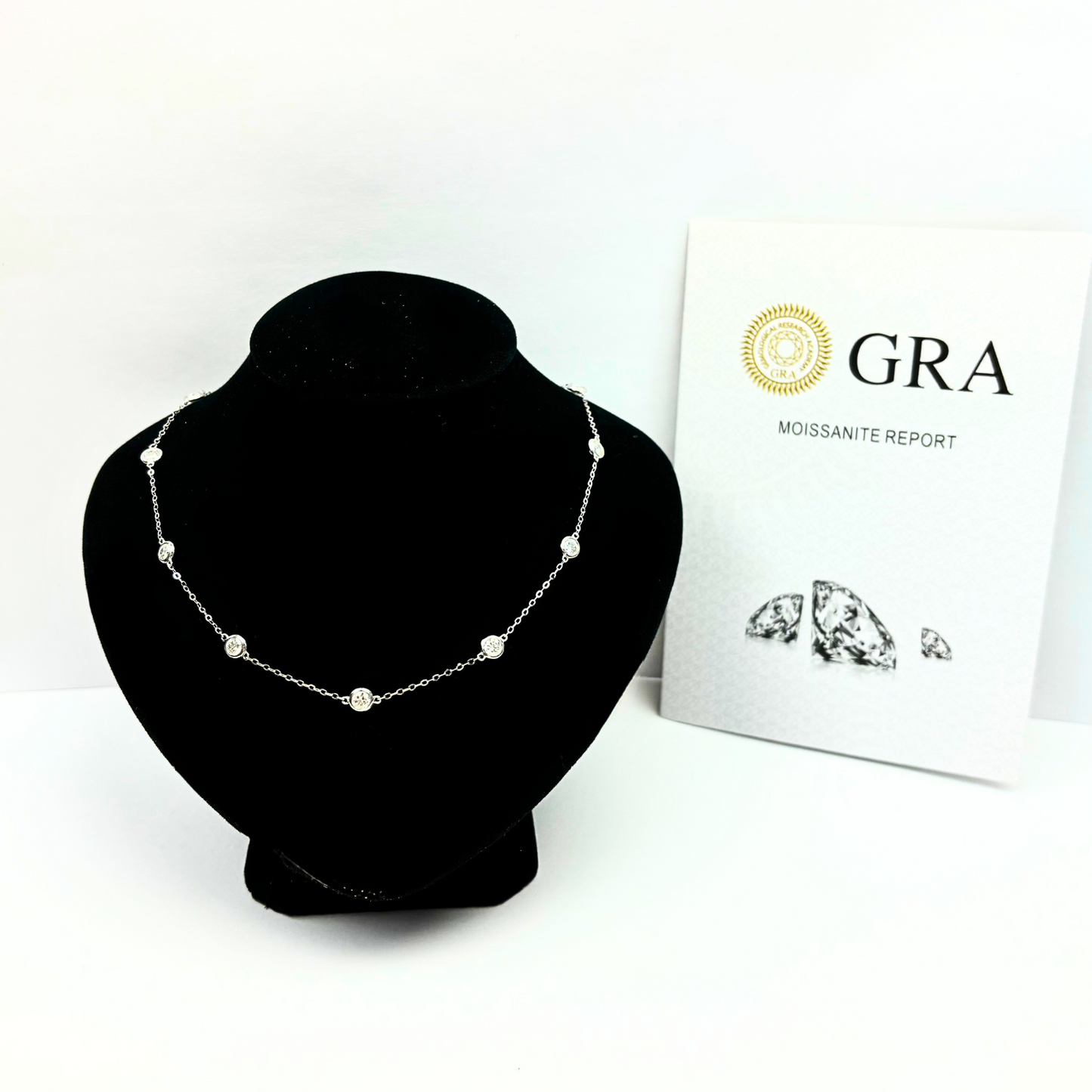 14K WhiteGold Beautiful GRA Certified Round Clear Moissanite Necklaces for Women