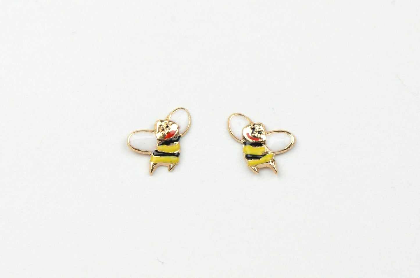 14k Yellow Gold Baby Beautiful Enamel Bee earrings with Screw Back