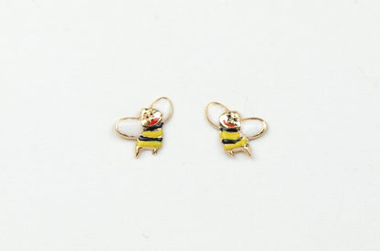 14k Yellow Gold Baby Beautiful Enamel Bee earrings with Screw Back