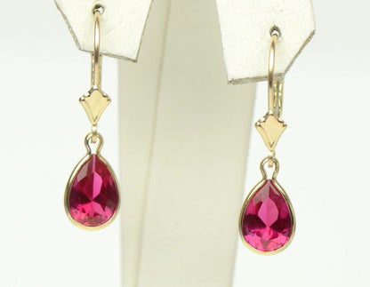 14KYellow Gold Leverback;Birthstone Tear Drop shape Dangle Earrings High Quality