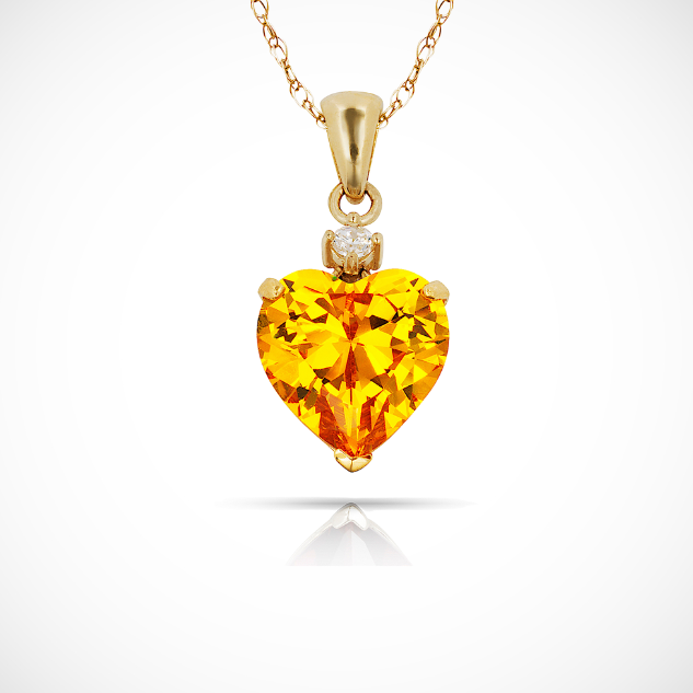 14K Yellow Gold Classic Heart Shaped Simulated CZ Pendant for Women