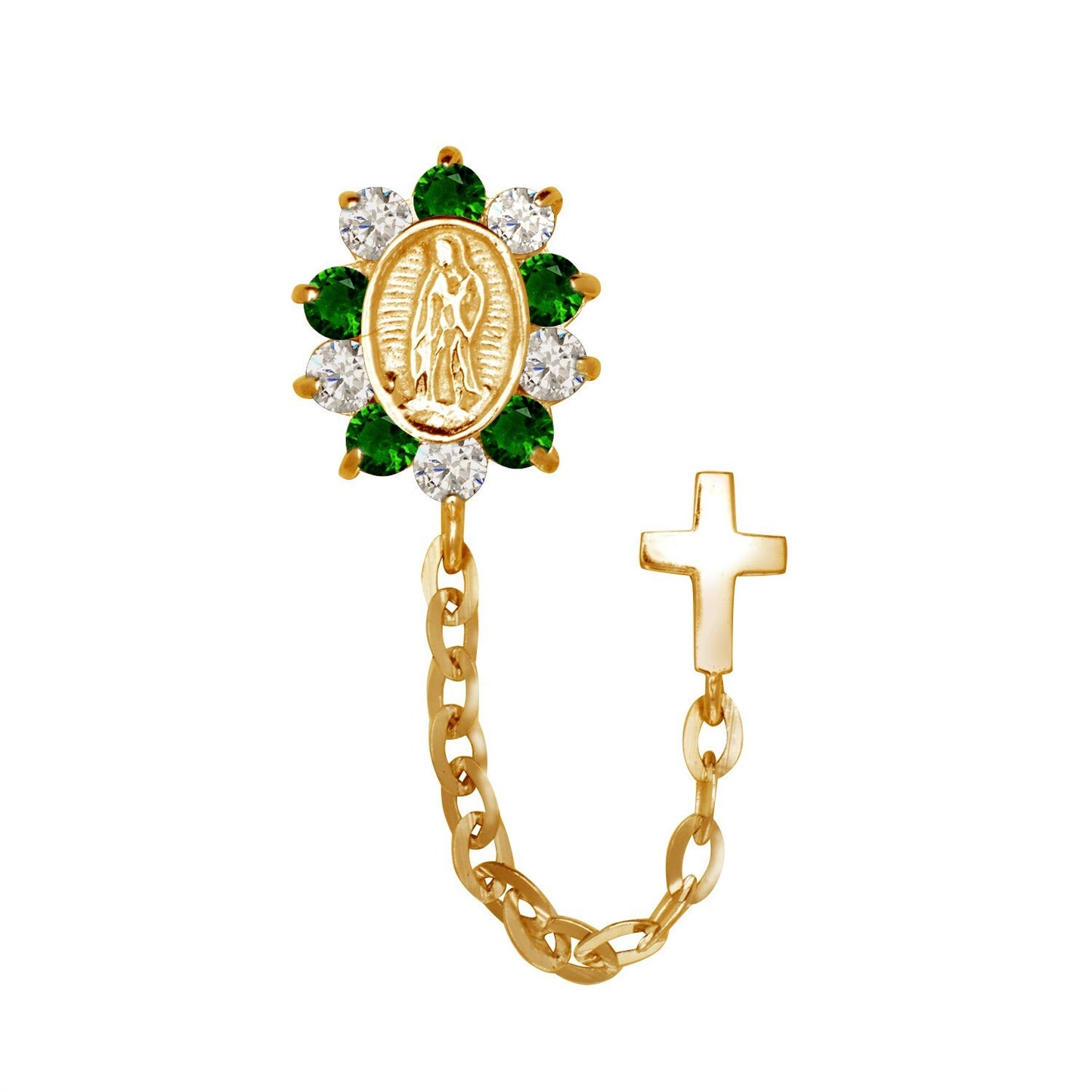 14k Yellow & White Gold CZ Virgen Guadalupe Double Hole Baby Screw Back Earring