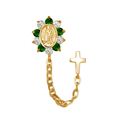 14k Yellow & White Gold CZ Virgen Guadalupe Double Hole Baby Screw Back Earring