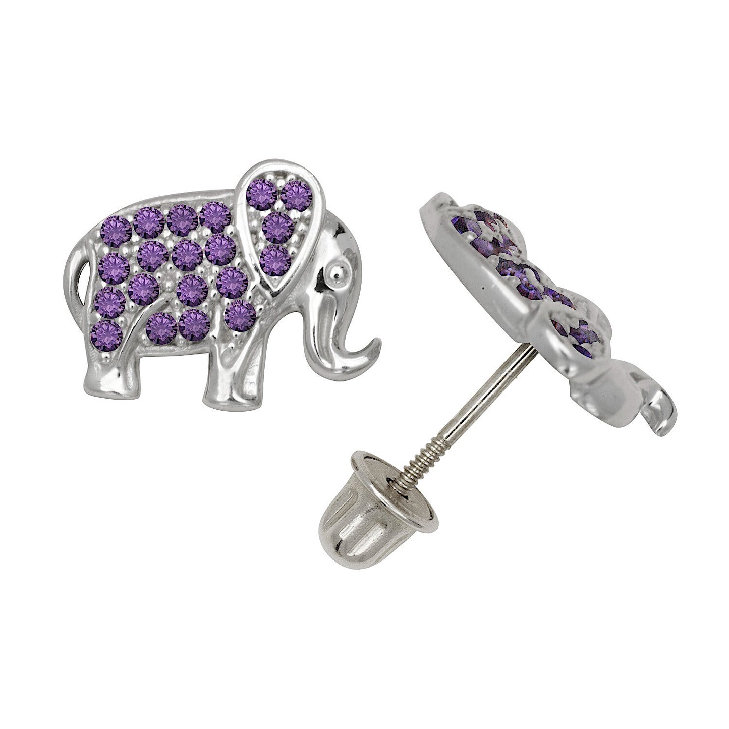 14K Yellow & White Gold Classic Elephant Studs Screw Back Earrings for Women