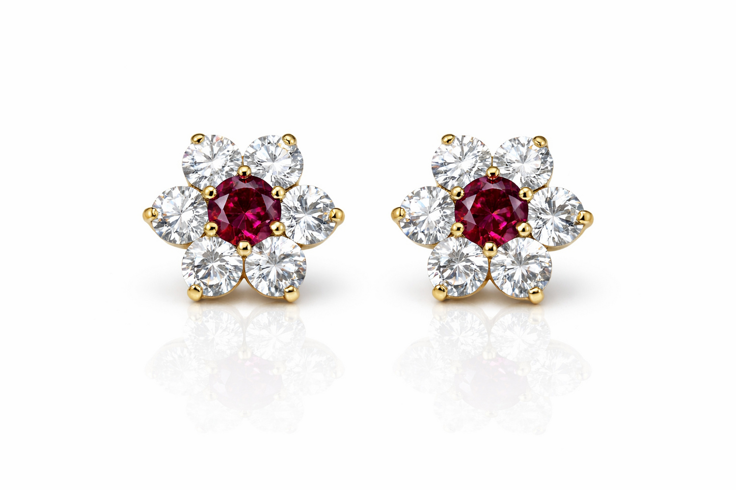 14k White Gold Flower Stud CZ Earrings screw back
