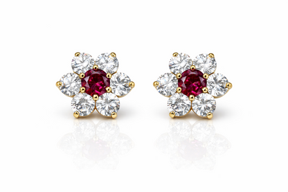 14k White Gold Flower Stud CZ Earrings screw back