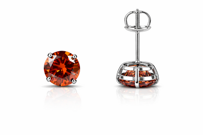 14K Gold GRA Certified D-VVS1 Round Orange Moissanite Screw Back Studs Earrings