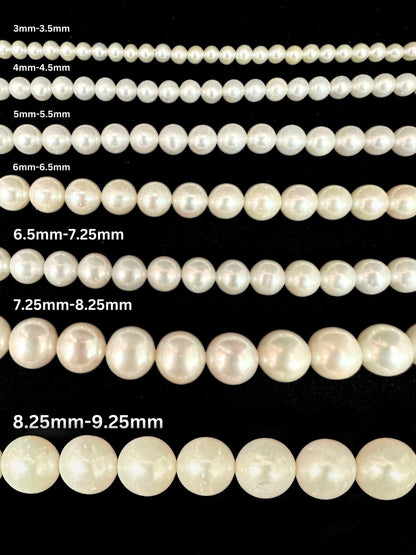 Grade AAA Fresh Water Pearl Round White 3mm-9.25mm in Strand 15.5"