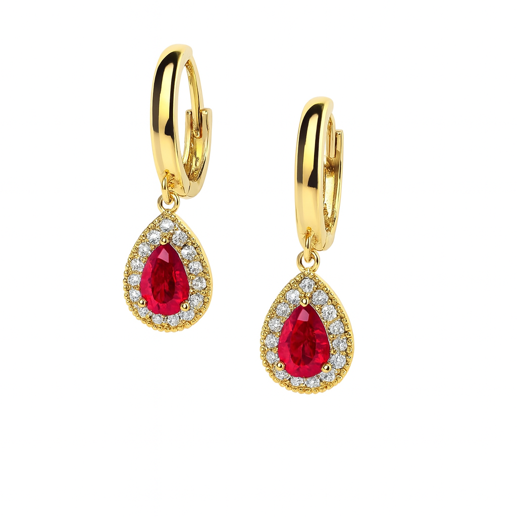 14k Yellow Gold Halo Birthstone Huggie Earrings for Women
