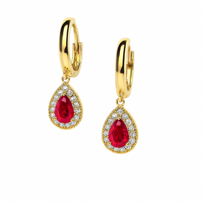 14k Yellow Gold Halo Birthstone Huggie Earrings for Women