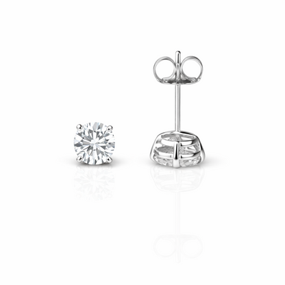 14k Heavy Basket White Gold Round AAA Quality CZ Stud with push back