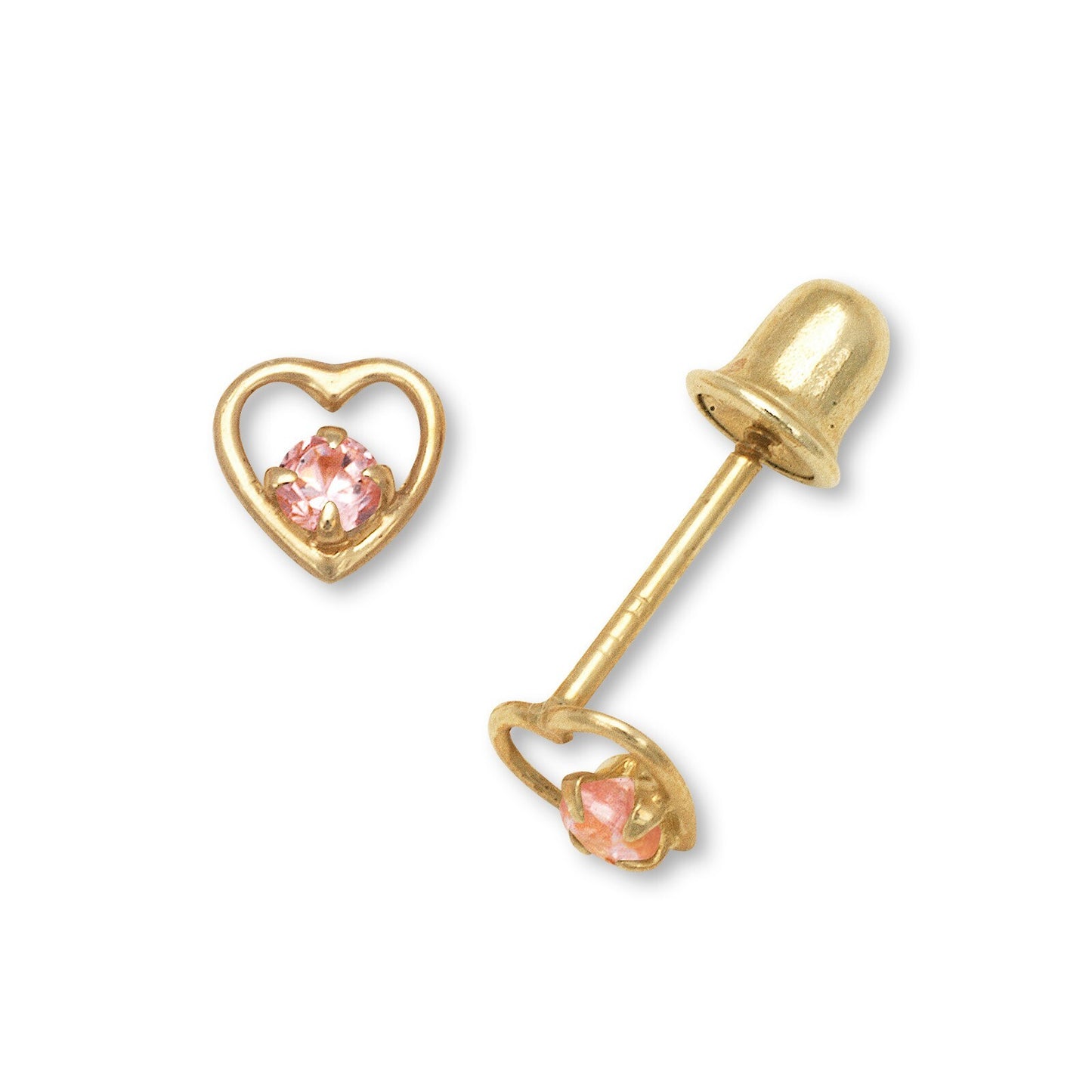 14K Yellow Gold  Birthstone Heart Shape Stud Earrings for Girl