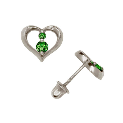 14K Yellow & White Gold Beutiful CZ Heart Shaped Stud Earrings for Women