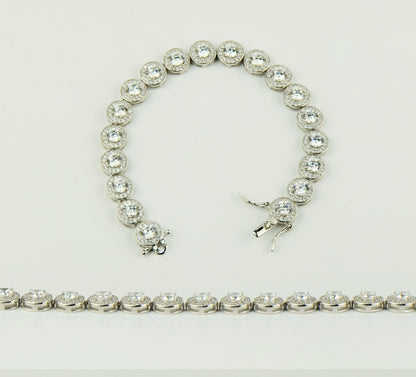 Sterling Silver CZ Tennis Bracelet AAA Halo Round Brilliant Cubic Zirconia Gems