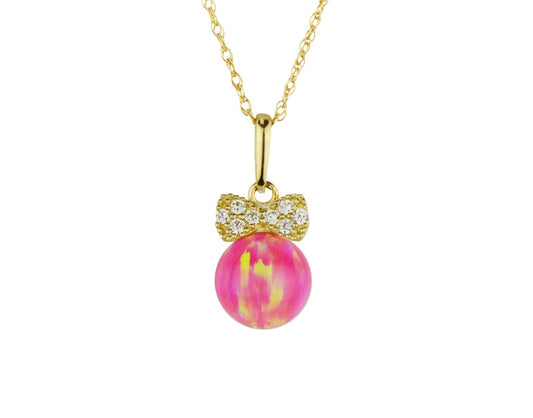 14K Yellow Gold Bow Tie Opal CZ Pendant NO CHAIN