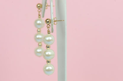 14K Yellow Gold Natural White genuine Pearl Necklace, Bracelet, Earrings Set