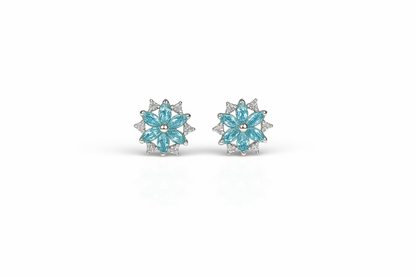 14K  White Gold Beautiful CZ Flower Stud Earrings for Women