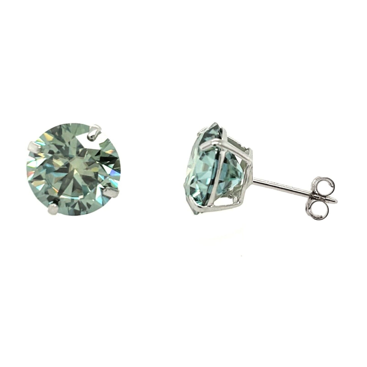 14K Gold GRA Certified D-VVS1 Round Green Moissanite Push Back Studs Earrings