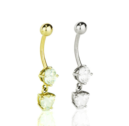 14k Yellow or White Gold Belly Button Dangle CZ Barbel Bar Ring