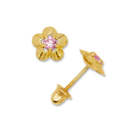 14K Yellow & White Gold Elegant CZ Flower Stud Earrings for  Girls