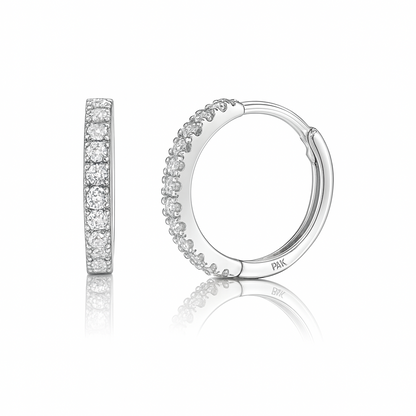 14k Yellow and White Gold CZ Huggie Hoop Earrings