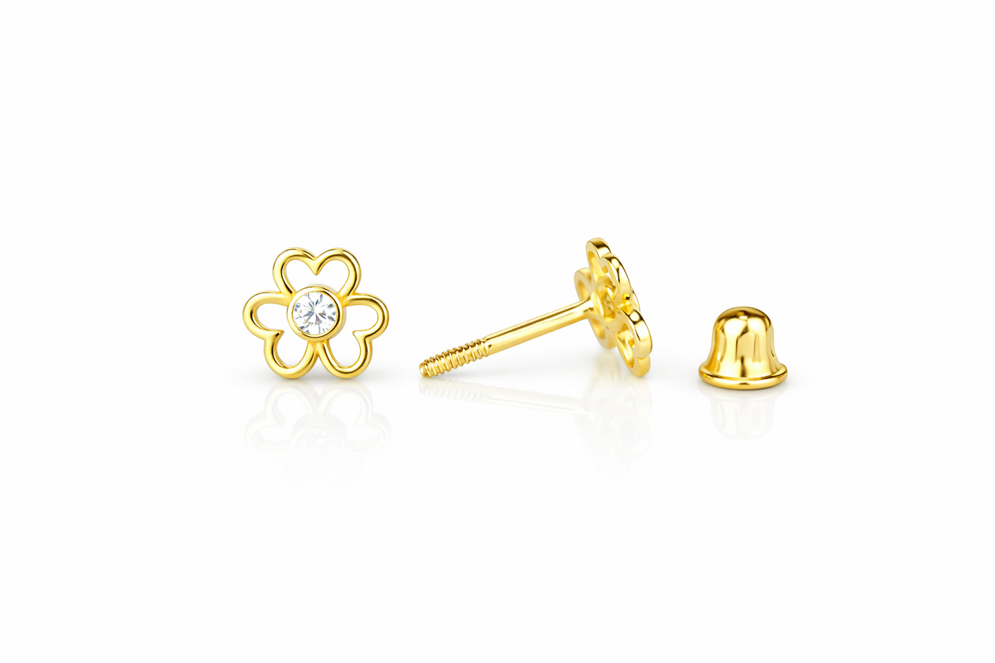 14k Yellow/White Flower Studs Earrings Screwback