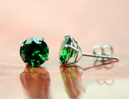 14K Solid White Gold 5mm Round Birthstone Stud Earrings with Push Back