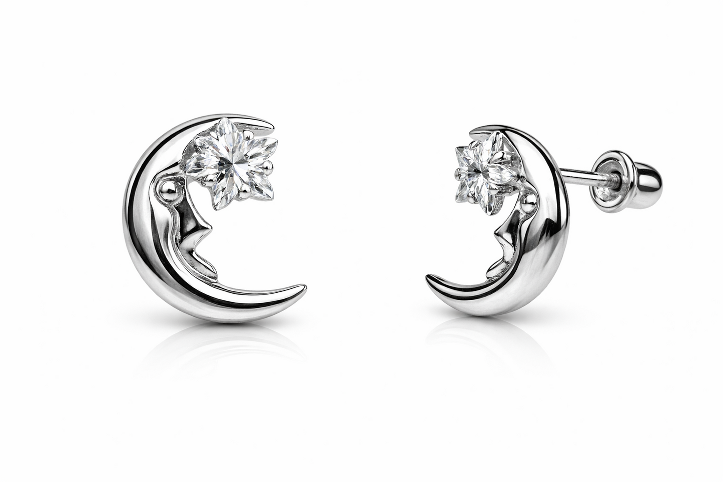 14k Yellow Gold Moon and Star Stud Earrings