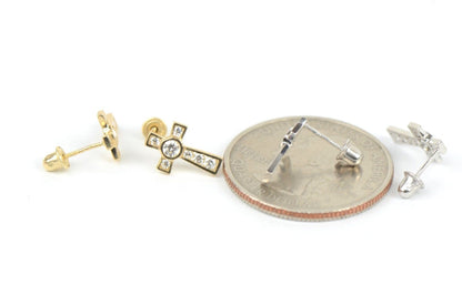 14K Yellow or White Gold Cubic Zirconia CZ Cross Earrings