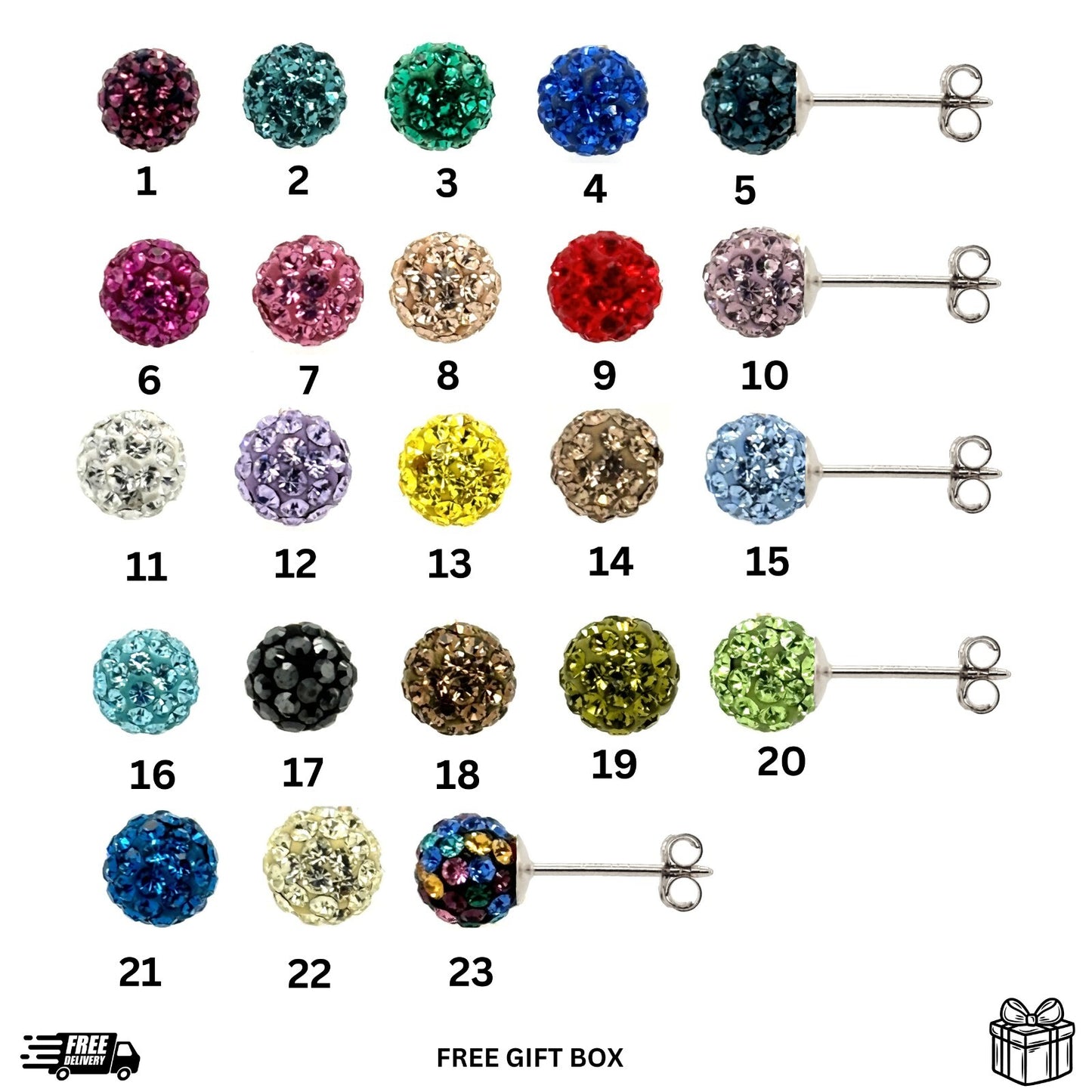 925 Sterling Silver Round Crystal Ball Push Back Stud Earrings 12 mm
