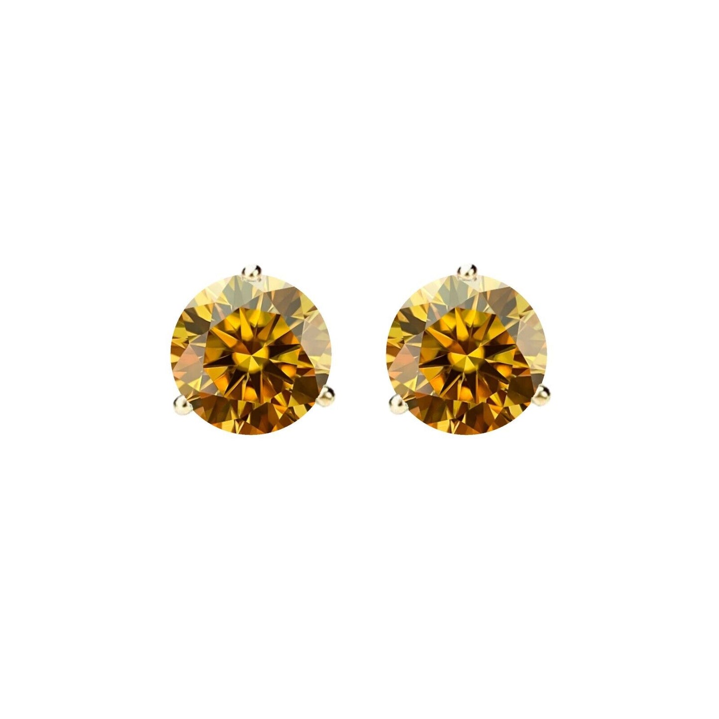 14K Gold GRA CertifiedD-VVS1 Champagne Moissanite ScrewBack Stud Earrings