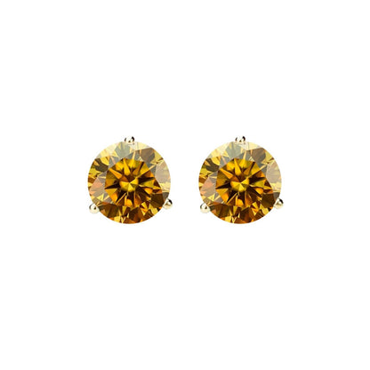 14K Gold GRA CertifiedD-VVS1 Champagne Moissanite ScrewBack Stud Earrings