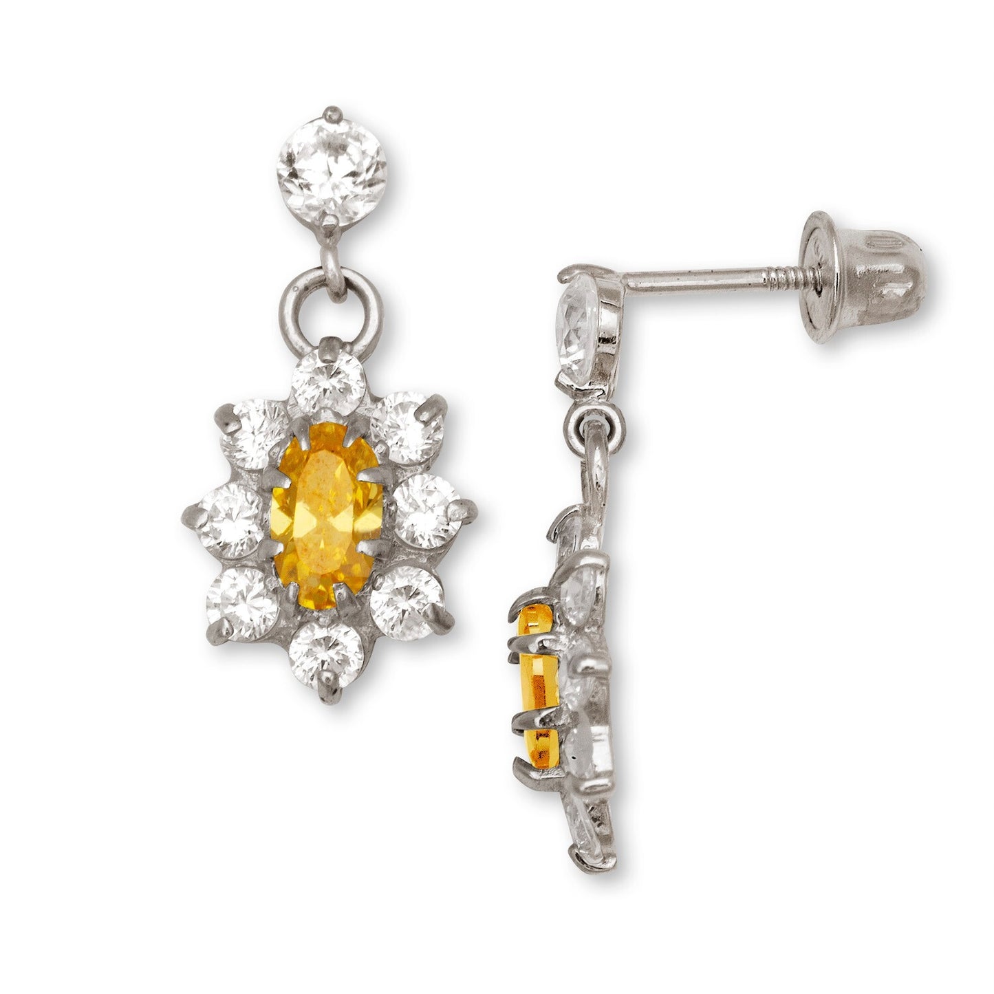 14K Yellow & White Gold Dangle Flower Shape Earrings for Women