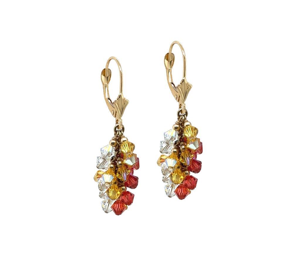 14k Yellow Gold Dangle Grape Leverback Earrings Made with Crystal from Swarovski