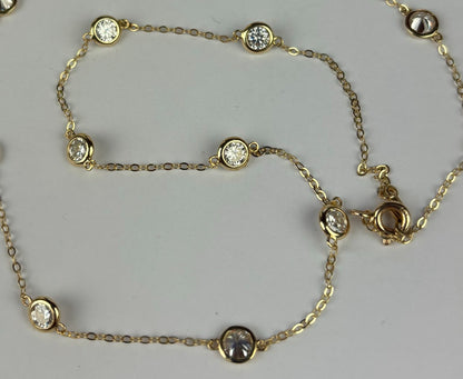 14K YellowGold Beautiful GRA Certified Round Clear Moissanite Necklace for Women
