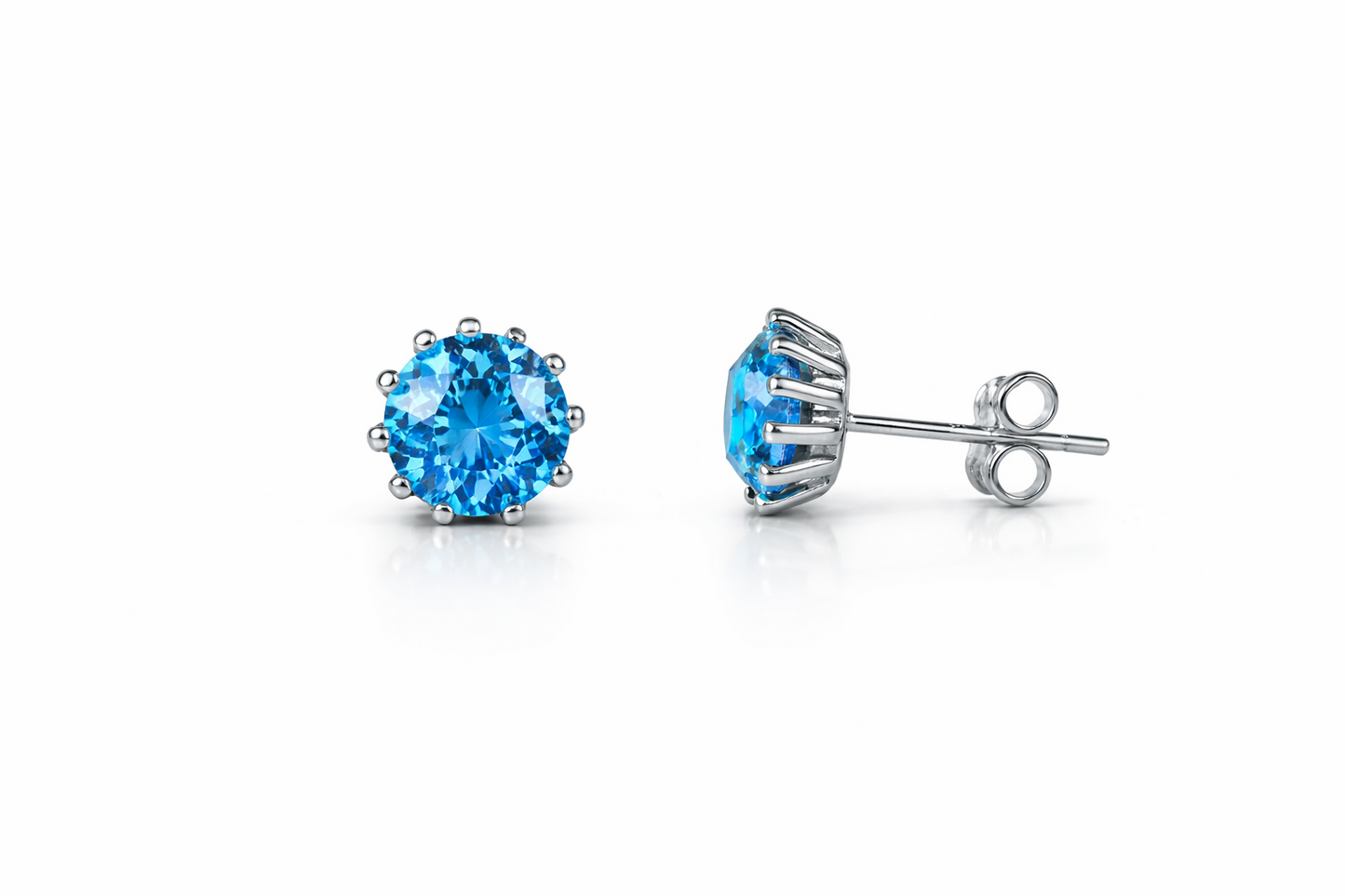 14k Solid White Gold 6mm Round Birthstone Stud Earrings with Screw Back