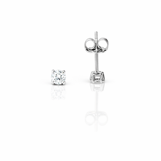 14k Heavy Basket White Gold Round AAA Quality CZ Stud with push back