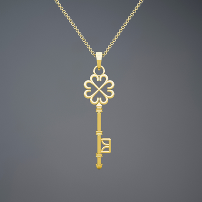 Design Key Pendant Solid 14K Yellow & White Gold For Women