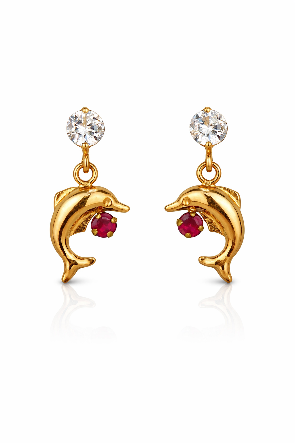 14k Yellow Gold CZ Dolphin Stud Earring