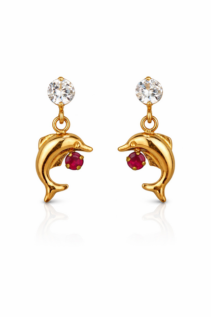 14k Yellow Gold CZ Dolphin Stud Earring