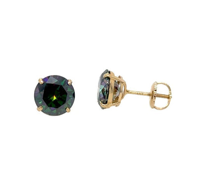 14K Gold GRA Certified D-VVS1 Rainbow Green Moissanite Screw Back Studs Earrings