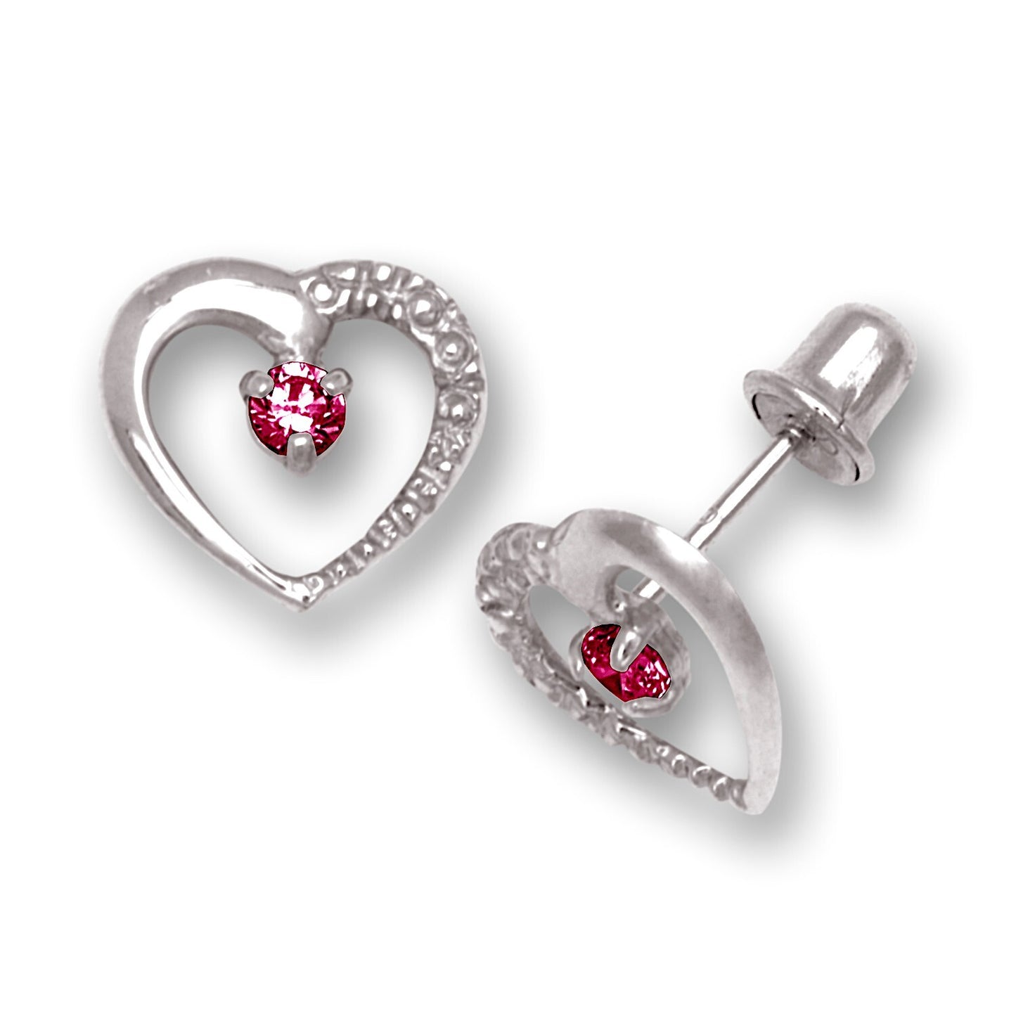 14K Yellow & White Gold Heart Shaped  Screw back Earrings for Women