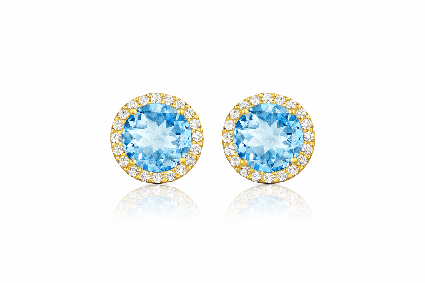 14K Yellow Gold 10mm Round Halo CZ Stud Push Back Earrings