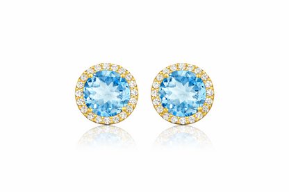 14K Yellow Gold 10mm Round Halo CZ Stud Push Back Earrings