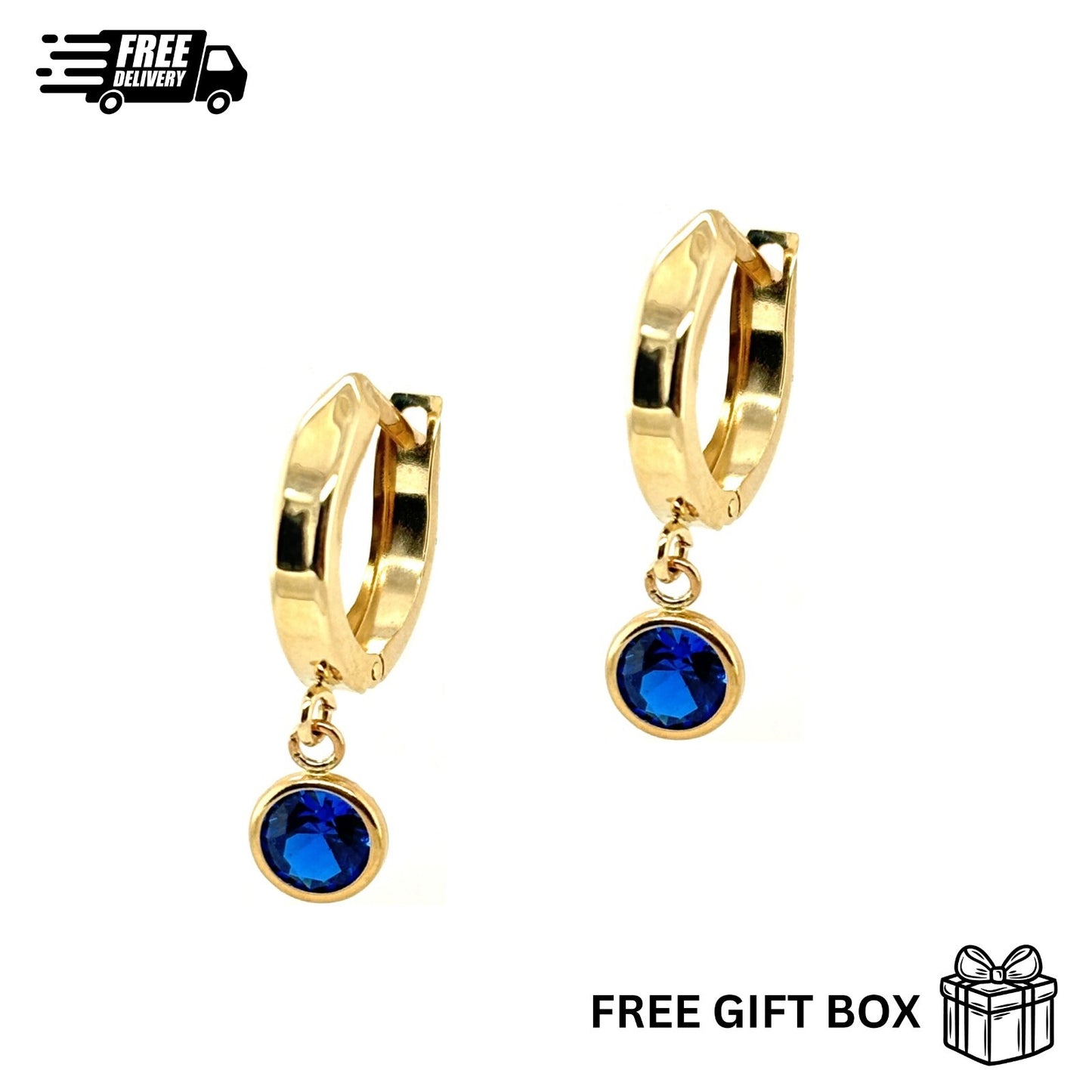 14k Yellow Gold Round Huggie Dangle Earrings