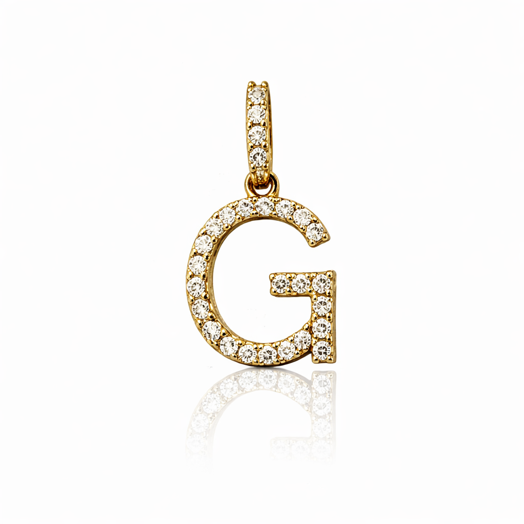 14k Yellow Gold Initial Letter CZ Pendant: Medium