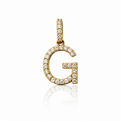 14k Yellow Gold Initial Letter CZ Pendant: Medium